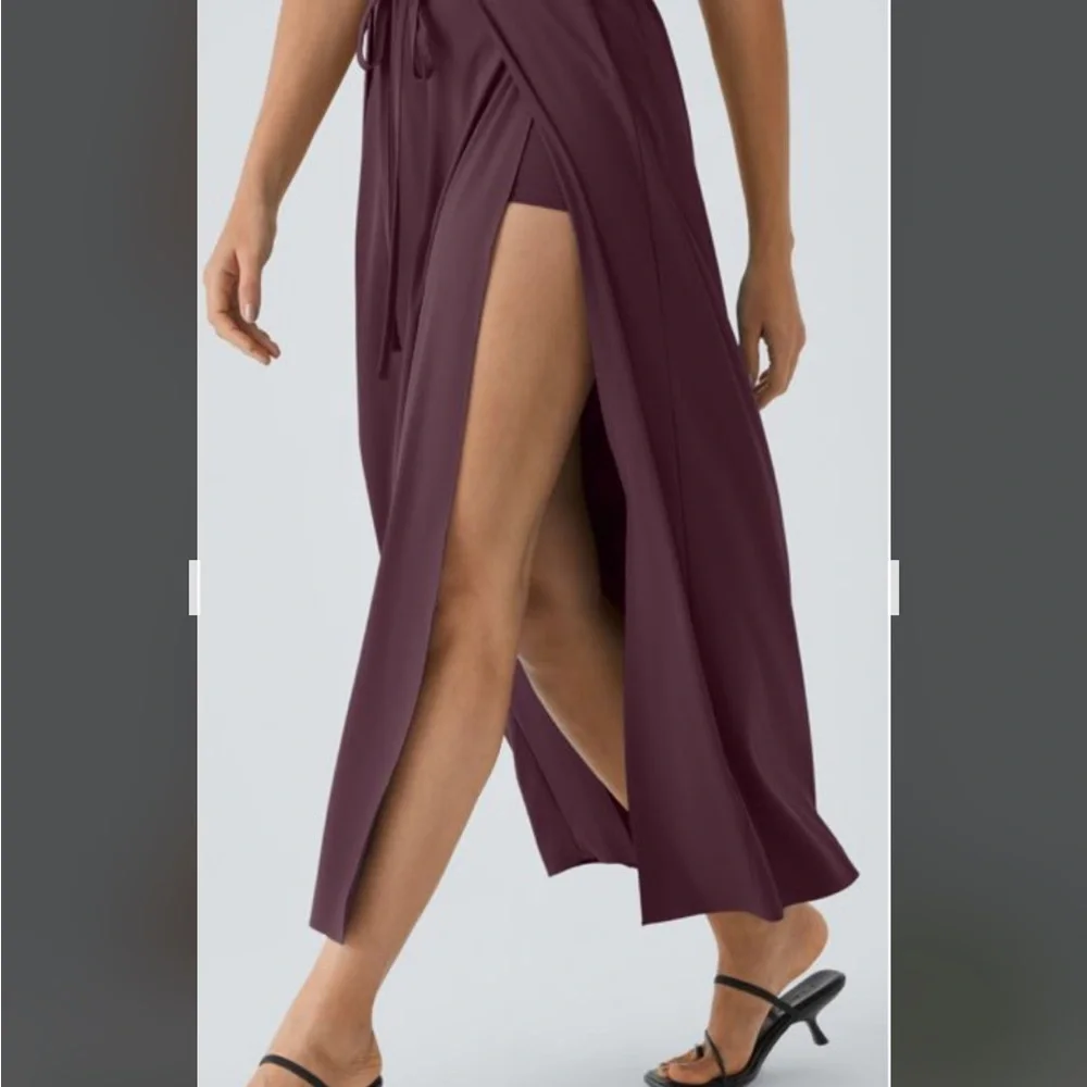 Halara‎ Brown Maxi A-Line Skirt with Buckle Front